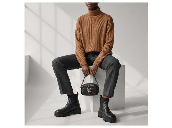 Gucci Charles Boots aus schwarzem Leder mit Chevron-Steppung - Ansicht 5