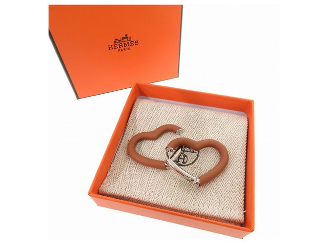 Orecchini a cerchio Au Coeur du Faubourg di Hermès Marrone Argento - vista 2