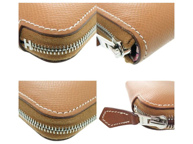 Billetera redonda Azap Compact Silkin Gold Hermès Castaño - vista 9