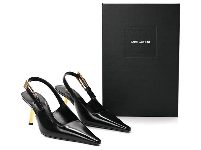 Yves Saint Laurent Lee 75 Décolleté Slingback in pelle nera Nero - vista 2