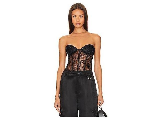 Retrofête Top de corsé de encaje negro - vista 9