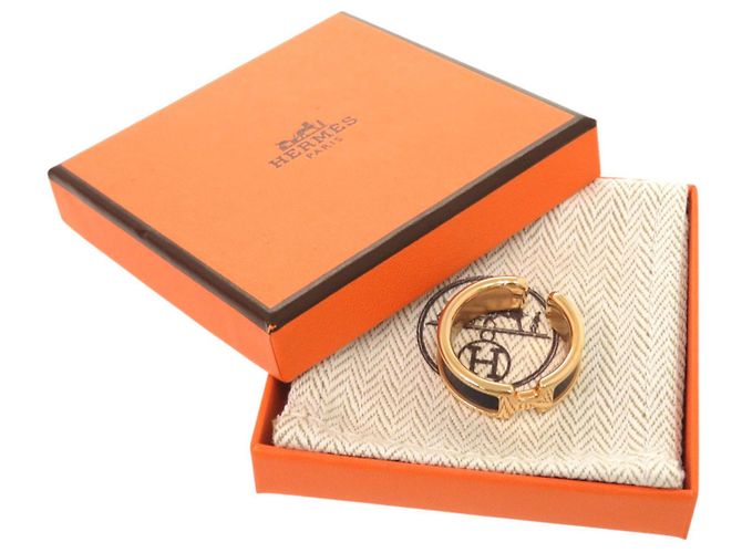 Orecchino in pelle blu navy Hermès Olympe GM D'oro - vista 2