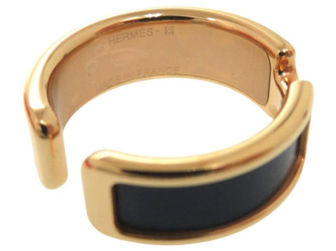 Orecchino in pelle blu navy Hermès Olympe GM D'oro - vista 4
