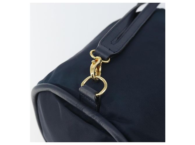 Céline Borsa a Spalla CELINE Circle in Nylon Pelle Blu Navy Oro Auth 156729 D'oro - vista 10
