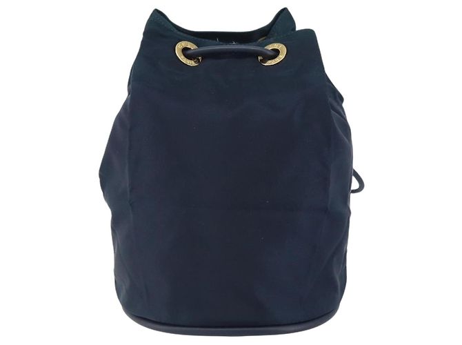 Céline Borsa a Spalla CELINE Circle in Nylon Pelle Blu Navy Oro Auth 156729 D'oro - vista 13