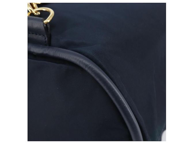 Céline Borsa a Spalla CELINE Circle in Nylon Pelle Blu Navy Oro Auth 156729 D'oro - vista 16
