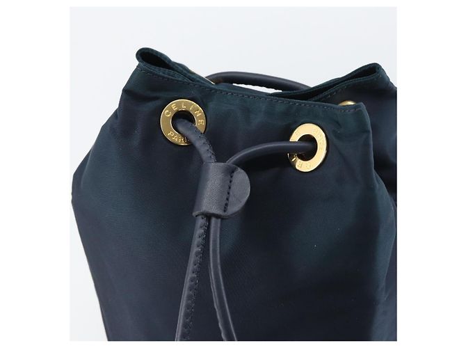 Céline Borsa a Spalla CELINE Circle in Nylon Pelle Blu Navy Oro Auth 156729 D'oro - vista 17