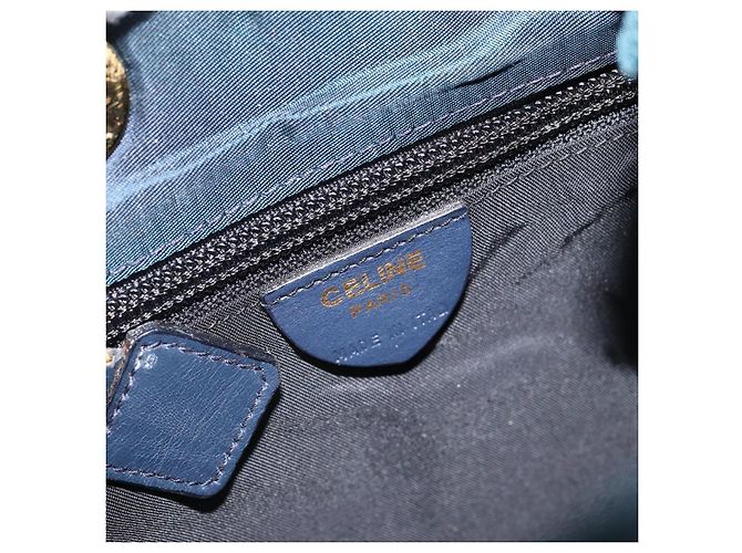Céline Borsa a Spalla CELINE Circle in Nylon Pelle Blu Navy Oro Auth 156729 D'oro - vista 18