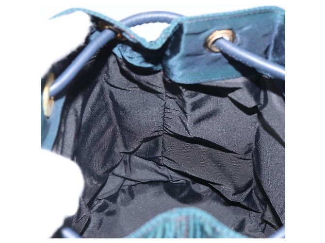 Céline Borsa a Spalla CELINE Circle in Nylon Pelle Blu Navy Oro Auth 156729 D'oro - vista 19