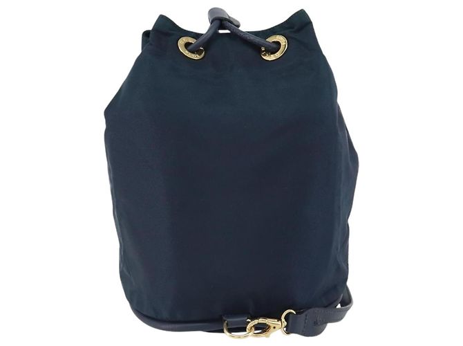 Céline Borsa a Spalla CELINE Circle in Nylon Pelle Blu Navy Oro Auth 156729 D'oro - vista 2