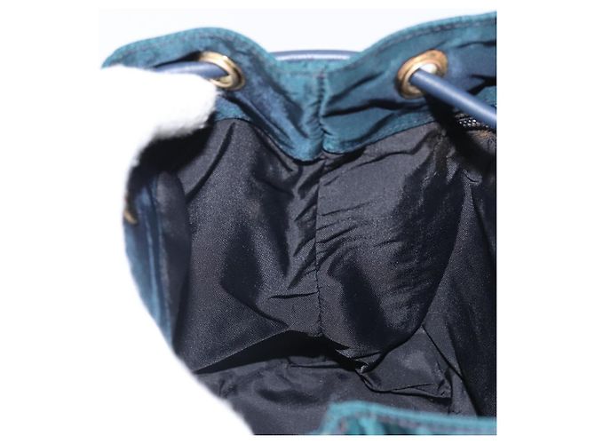 Céline Borsa a Spalla CELINE Circle in Nylon Pelle Blu Navy Oro Auth 156729 D'oro - vista 20