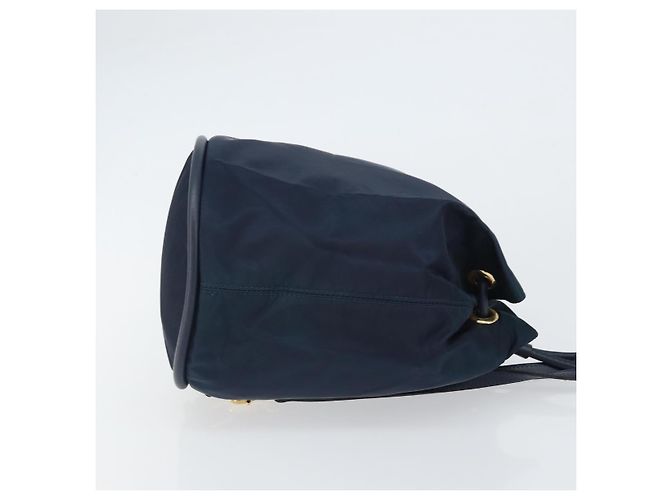 Céline Borsa a Spalla CELINE Circle in Nylon Pelle Blu Navy Oro Auth 156729 D'oro - vista 3