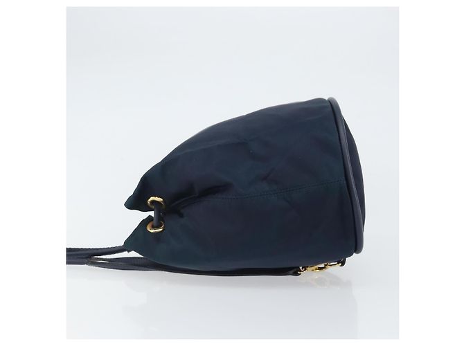 Céline Borsa a Spalla CELINE Circle in Nylon Pelle Blu Navy Oro Auth 156729 D'oro - vista 4