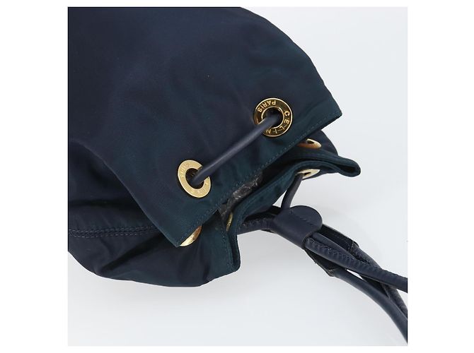 Céline Borsa a Spalla CELINE Circle in Nylon Pelle Blu Navy Oro Auth 156729 D'oro - vista 6