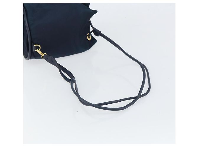 Céline Borsa a Spalla CELINE Circle in Nylon Pelle Blu Navy Oro Auth 156729 D'oro - vista 7