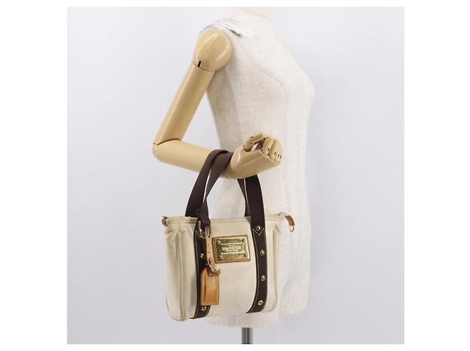 LOUIS VUITTON Antigua Cabas PM Borsa Tote Bianca Marrone M40036 LV Auth 163149 Bianco - vista 23