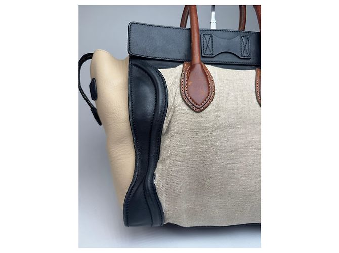 Luggage Céline Borsa da viaggio vintage Celine Paris beige e nera Nero - vista 10