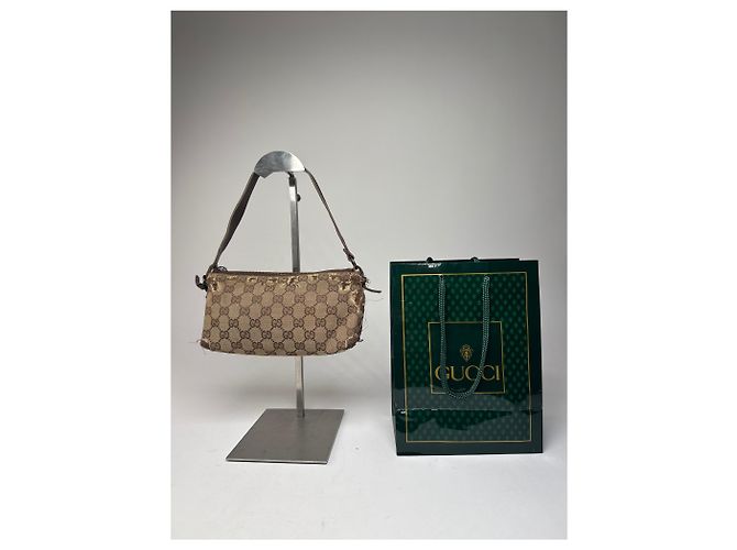 Vintage Gucci Monogram Mini Tasche Beige Braun - Ansicht 2