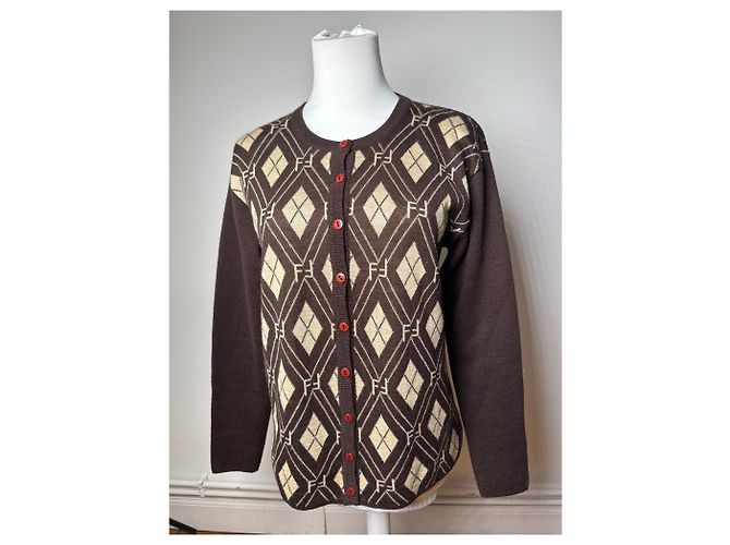 Vintage Fendi Roma Cardigan / Wollpullover Braun Beige - Ansicht 11