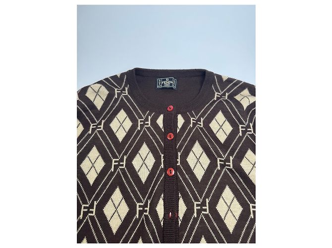 Vintage Fendi Roma Cardigan / Wollpullover Braun Beige - Ansicht 5
