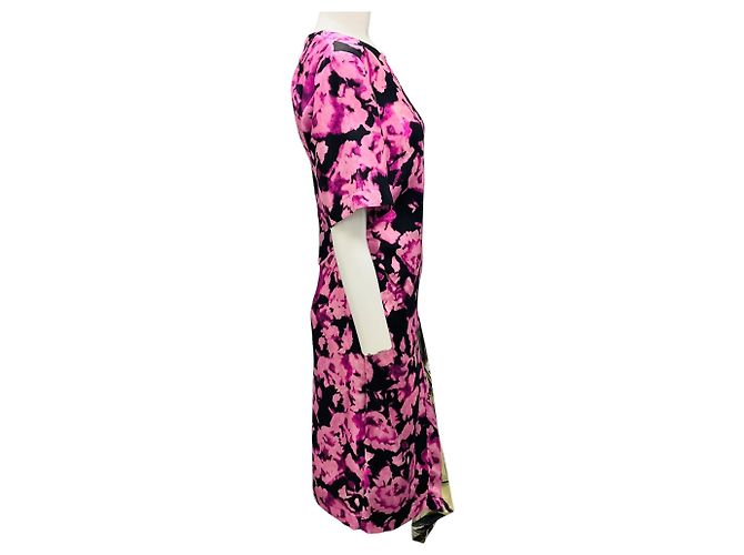 Abito midi in seta stampata multicolore rosa / nero di Dries Van Noten - vista 2