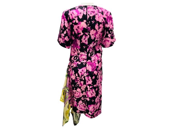 Abito midi in seta stampata multicolore rosa / nero di Dries Van Noten - vista 3
