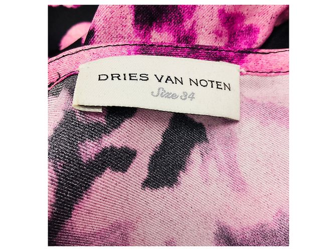 Abito midi in seta stampata multicolore rosa / nero di Dries Van Noten - vista 4