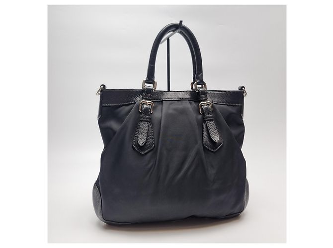 Prada Schwarze Nylon-Tote (Rinderlederbesatz) - Ansicht 11