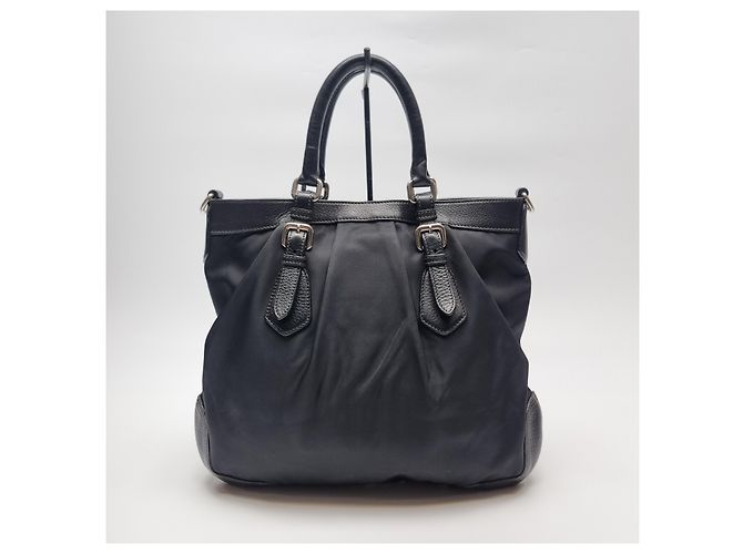 Prada Schwarze Nylon-Tote (Rinderlederbesatz) - Ansicht 9