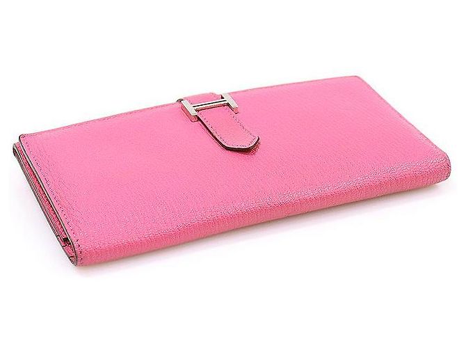 Hermès Rose Azalee Mizore Ziegenleder Silberfarbene Bi-Fold Geldbörse (Stempel) Pink - Ansicht 4