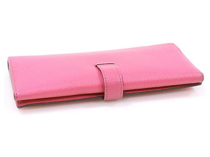 Hermès Rose Azalee Mizore Ziegenleder Silberfarbene Bi-Fold Geldbörse (Stempel) Pink - Ansicht 5