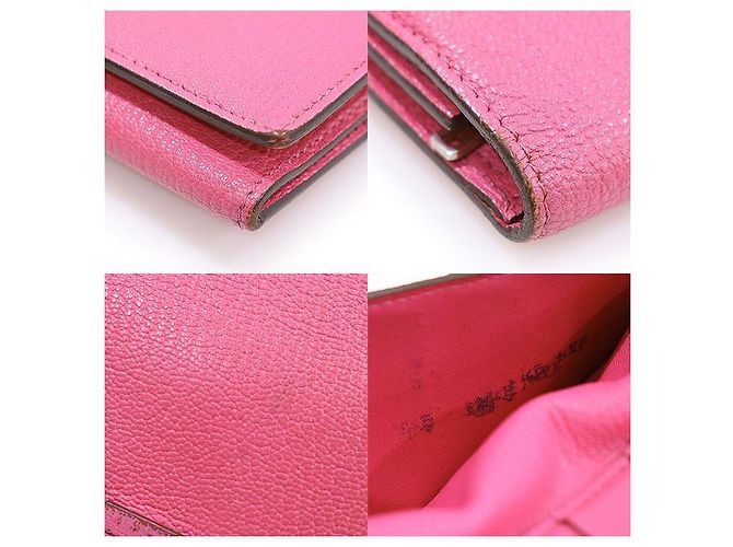 Hermès Rose Azalee Mizore Ziegenleder Silberfarbene Bi-Fold Geldbörse (Stempel) Pink - Ansicht 7