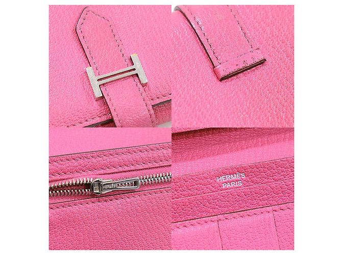 Hermès Rose Azalee Mizore Ziegenleder Silberfarbene Bi-Fold Geldbörse (Stempel) Pink - Ansicht 8
