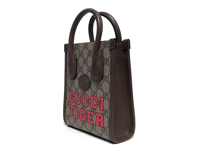 Gucci Borsa Mini Tote Tiger GG Marrone - vista 2