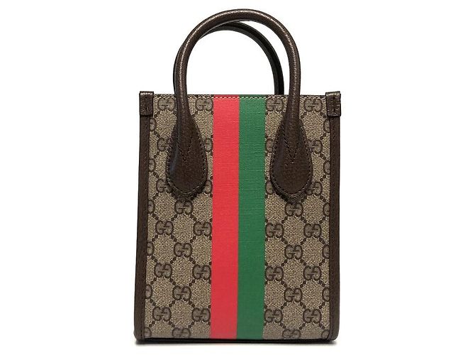 Gucci Borsa Mini Tote Tiger GG Marrone - vista 7