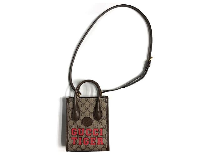 Gucci Borsa Mini Tote Tiger GG Marrone - vista 9
