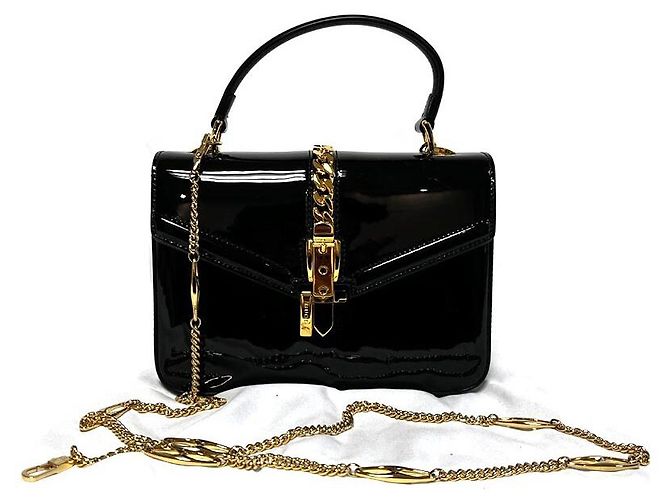 Gucci Borsa mini a manico in vernice nera Nero - vista 5