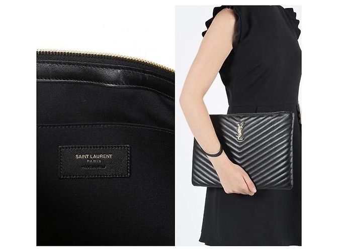 Saint Laurent Clutch Nero Grande Oro - vista 2