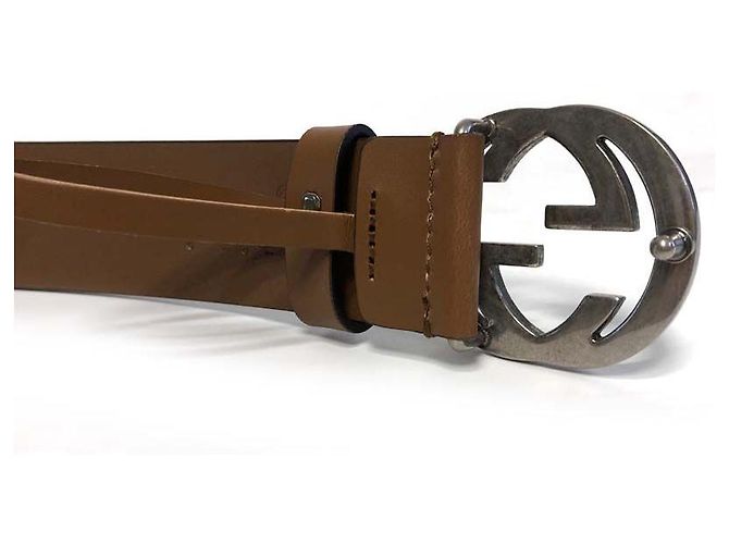 Gucci Leather Belt Interlocking BGHON Brown - view 3