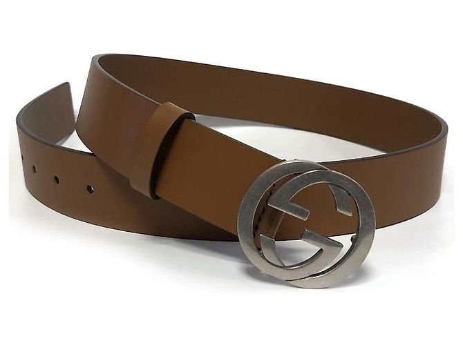 Gucci Leather Belt Interlocking BGHON Brown - view 5