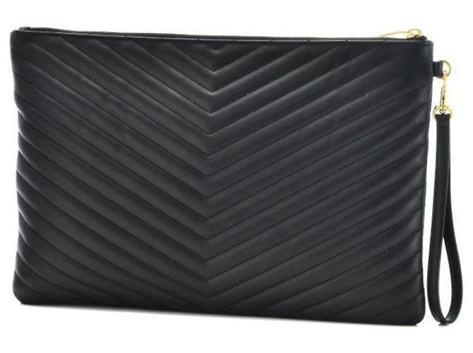 Saint Laurent Grande pochette nera con hardware dorato Nero - vista 4