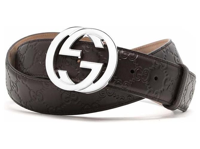 Gucci Cintura marrone con fibbia intrecciata e firma - vista 2