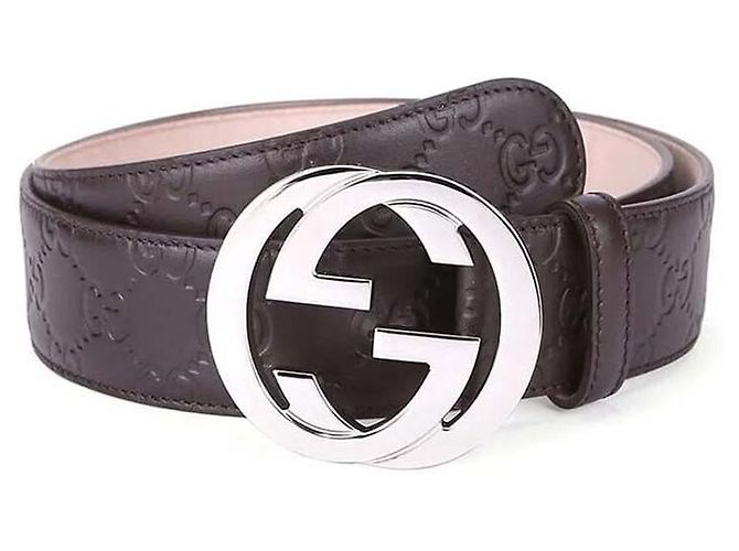 Gucci Cintura marrone con fibbia intrecciata e firma - vista 5