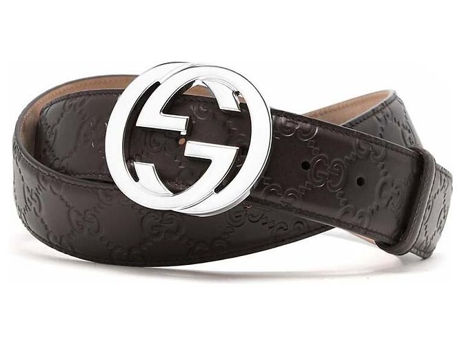 Gucci Cintura marrone con fibbia intrecciata e firma - vista 6