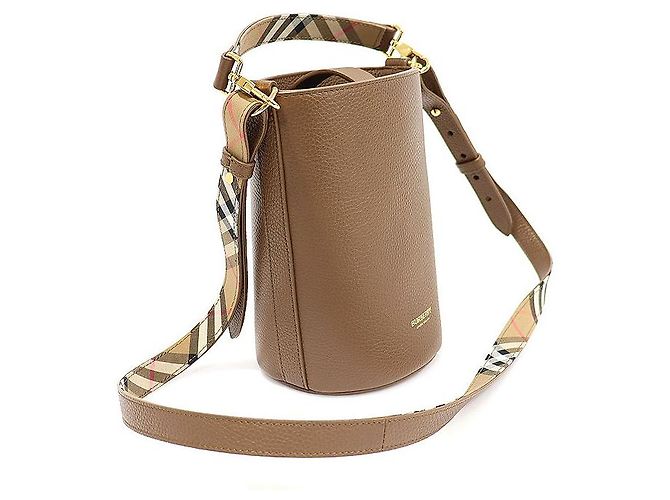 Burberry Piccolo secchiello in pelle di vitello grana marrone terra - vista 3