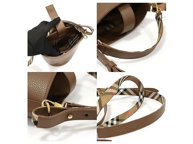 Burberry Piccolo secchiello in pelle di vitello grana marrone terra - vista 6