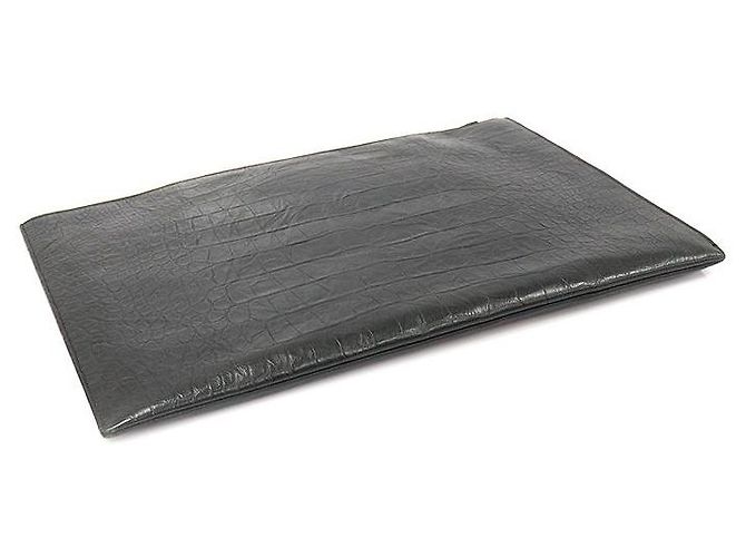 Saint Laurent Pochette Document Monogram en Cuir Crocodile Noir - vue 5