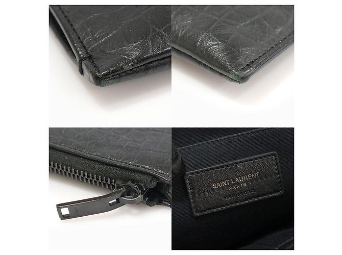 Saint Laurent Pochette Document Monogram en Cuir Crocodile Noir - vue 8