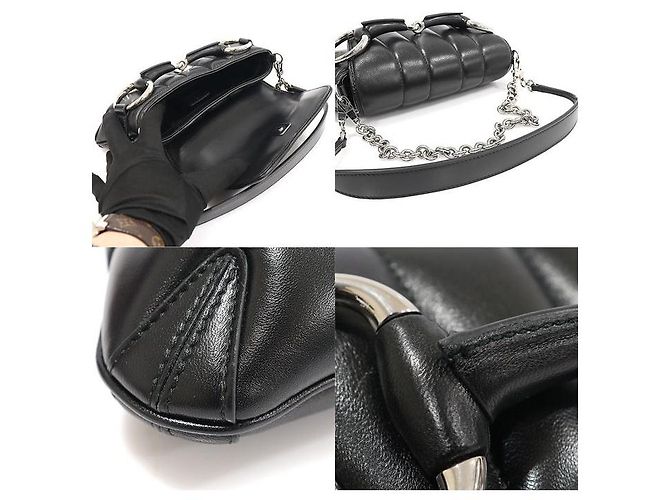 Gucci Kleine schwarze, gesteppte Nappa-Leder-Handtasche mit silberner Pferdebit-Kette - Ansicht 6