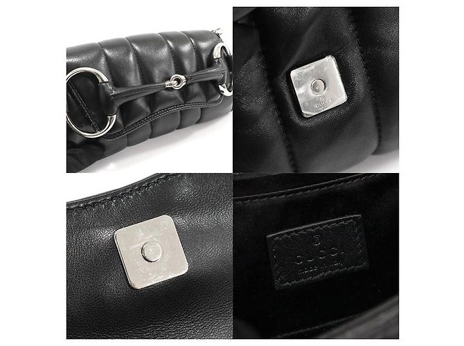Gucci Kleine schwarze, gesteppte Nappa-Leder-Handtasche mit silberner Pferdebit-Kette - Ansicht 7